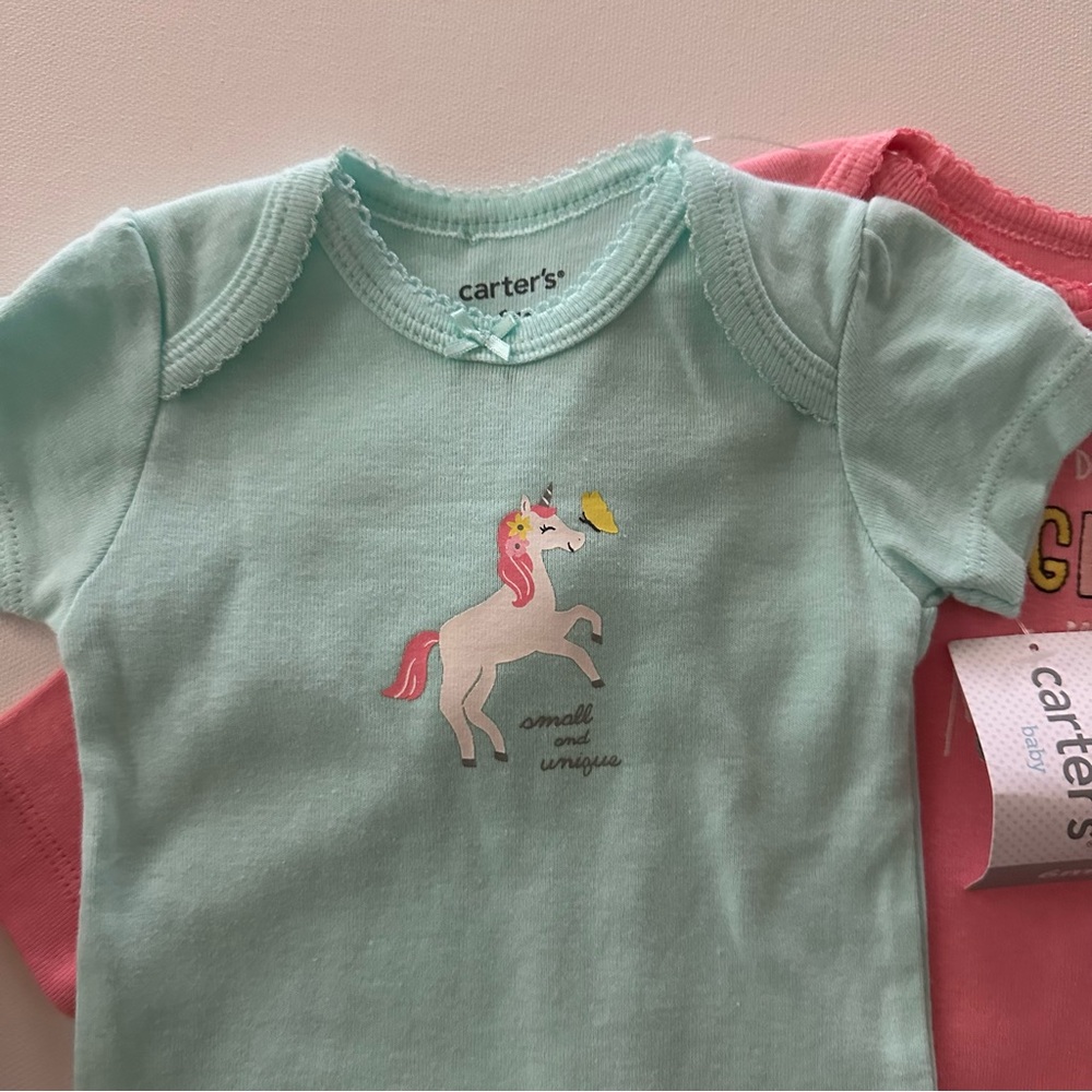 Carter’s 6 Months Baby Girl Unicorn Bodysuit Pants Set Outfit NWT Pink Floral - Picture 3 of 5